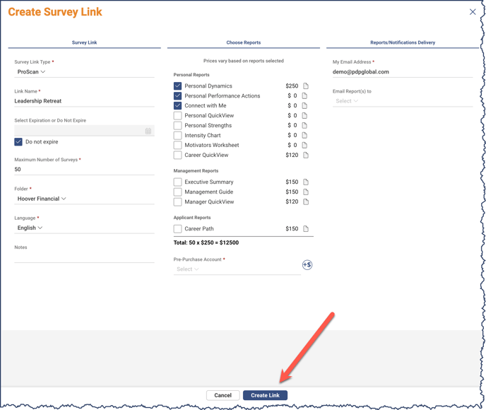 Create Survey Link - Create Link