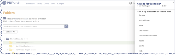 Manage Folders Options Panel