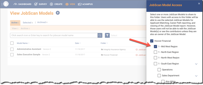 View JobScan Models - JobScan Access Panel