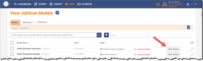 View JobScan Models - User Access